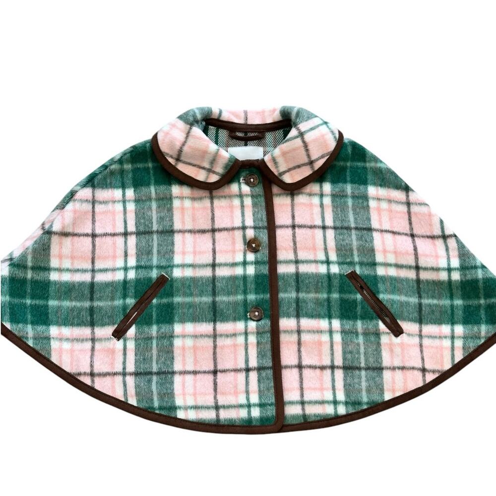 JANIE AND JACK Plaid Cape Pink Green Size 18-24m